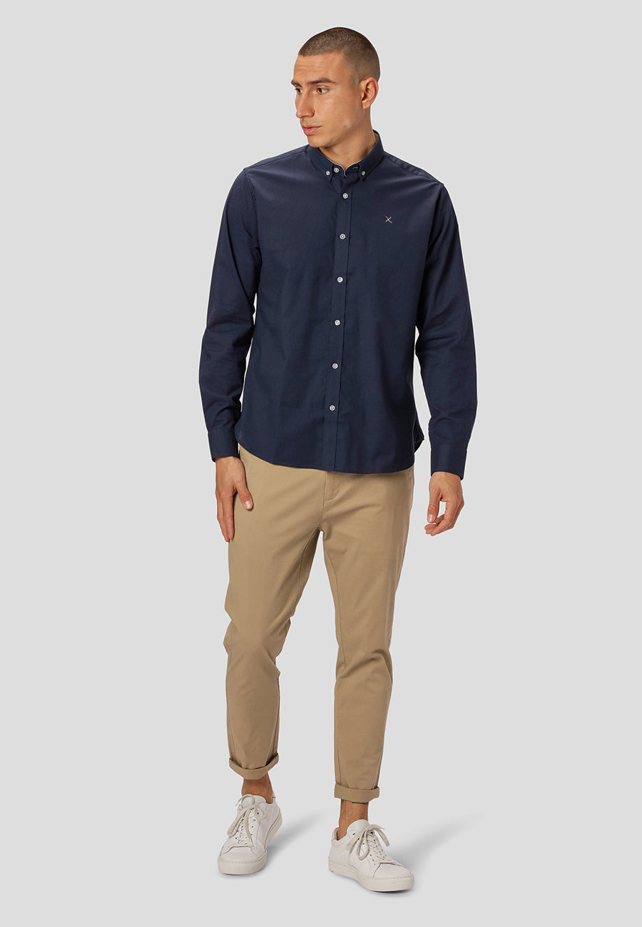 Oxford Stretch plain L/S Navy