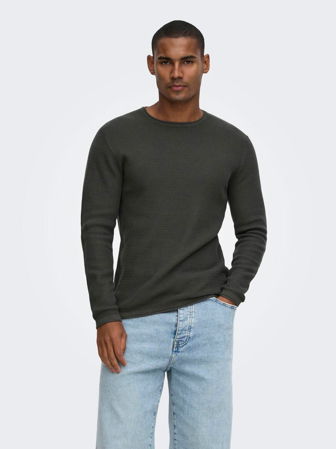 Onseric Reg 12 Struc Crew Knit Noos Grey Pinstripe