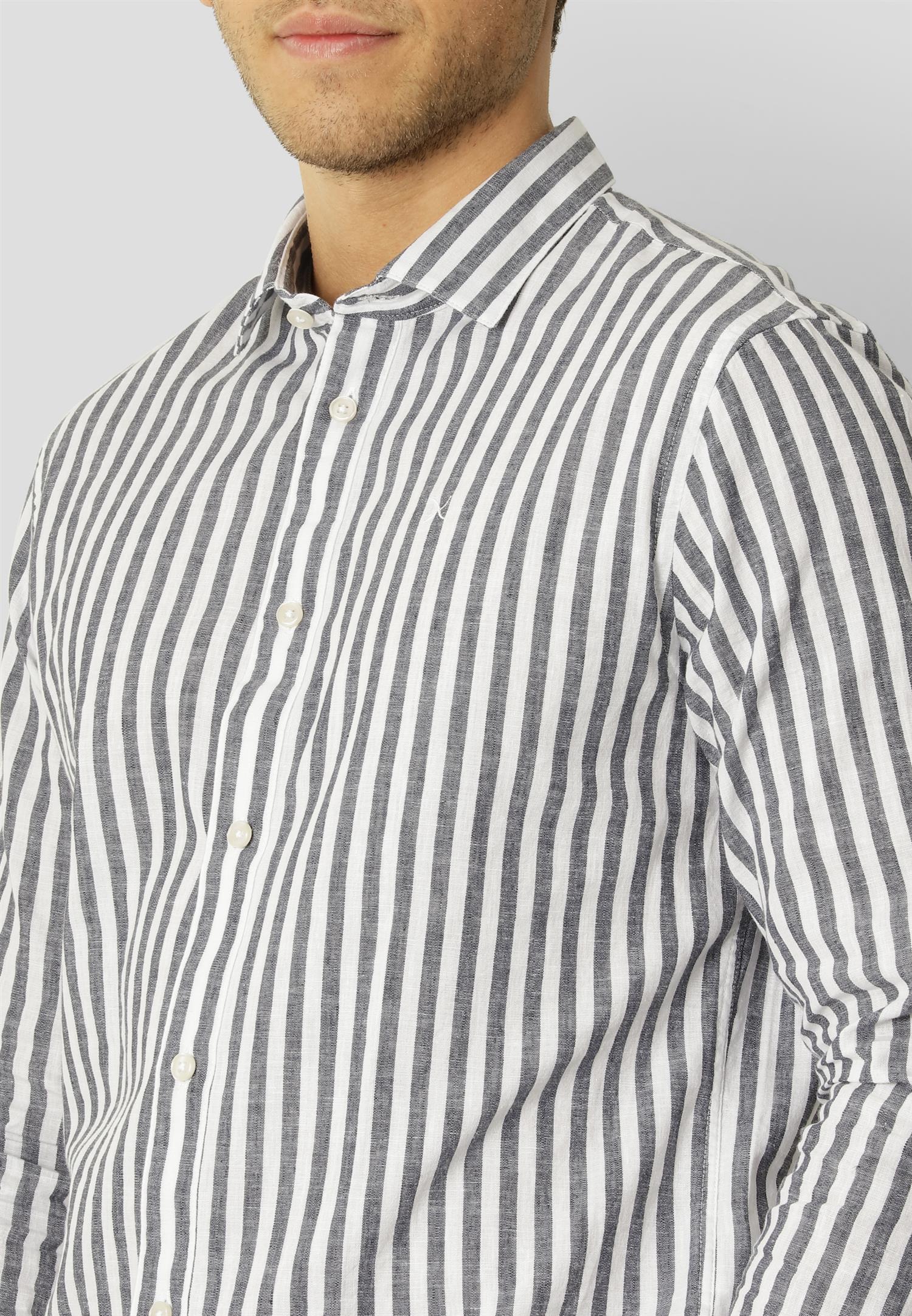 Jamie Cotton Linen Striped LS Navy