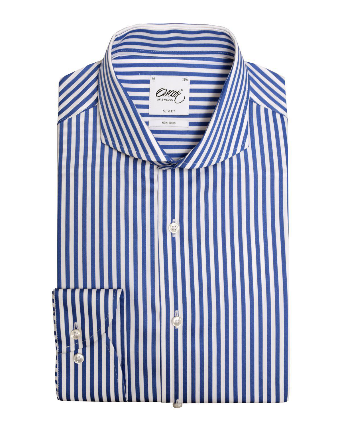 Slim Fit Skjorte – Blå/Hvit Stripet (Non-Iron) 115 Riviera Blue Stripe