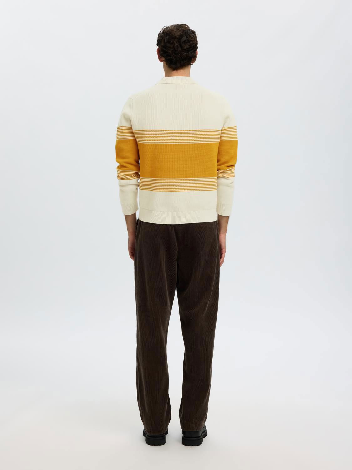 Slmdane Ls Knit Stripe Polo Silver Birch Chai Tea