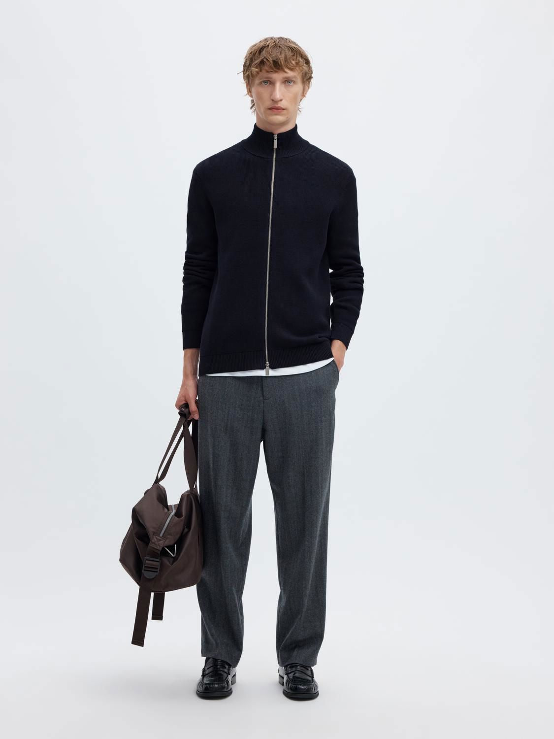 Slmdane Ls Knit Reg Struc Full Zip Noos Sky Captain