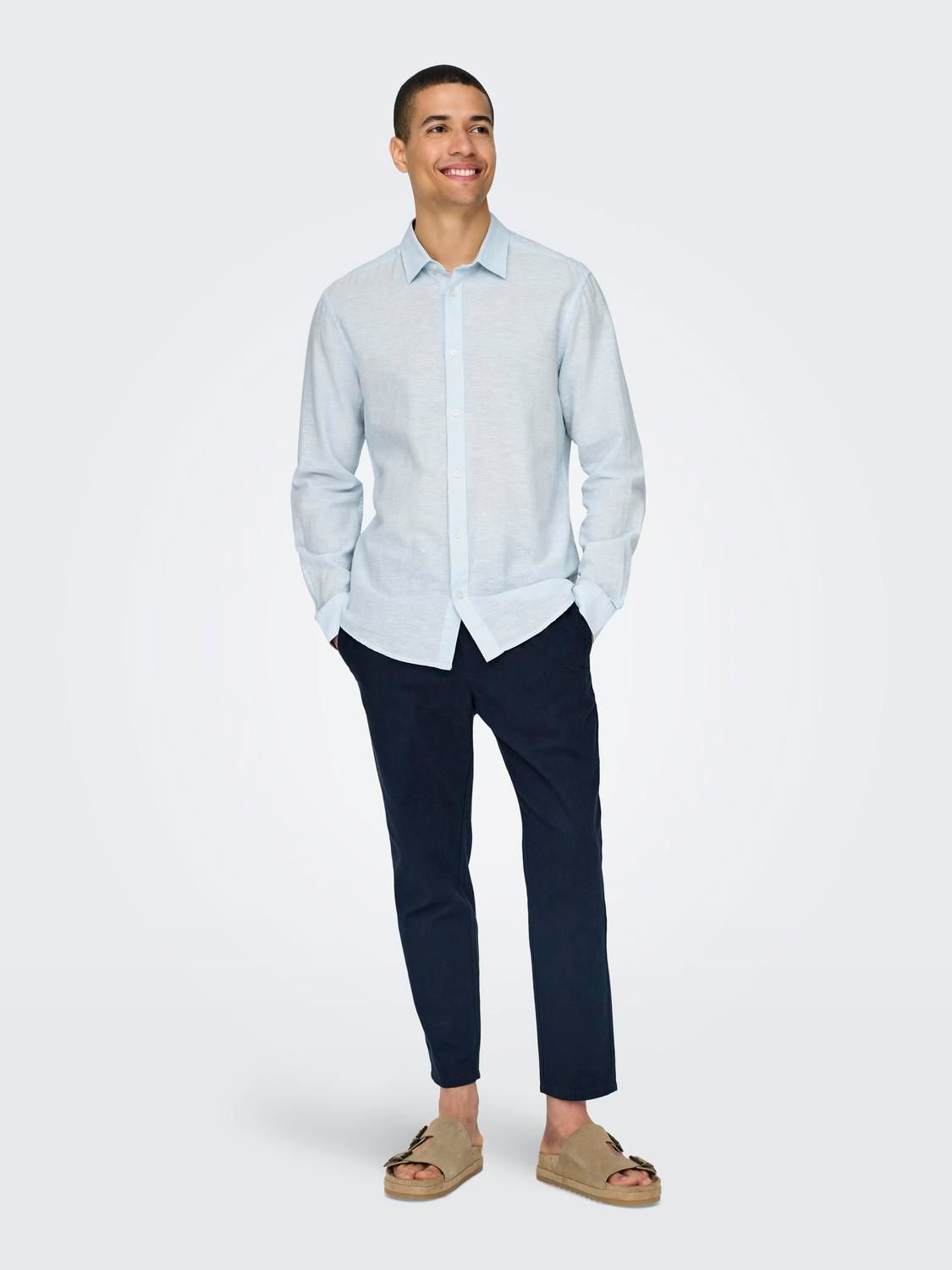Onscaiden Life Ls Solid Linen Blend Noos Cashmere Blue