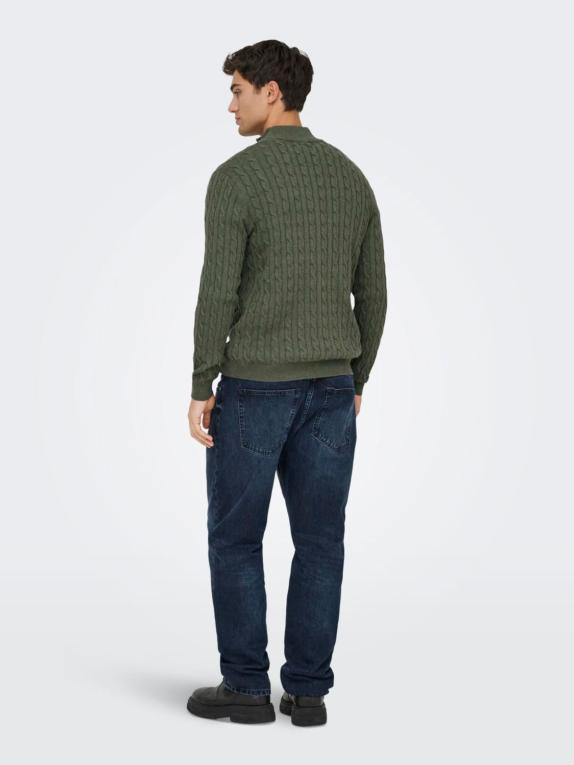 Onsloui Reg 12 Cabel Half Zip Knit Noos Castor Gray Melange