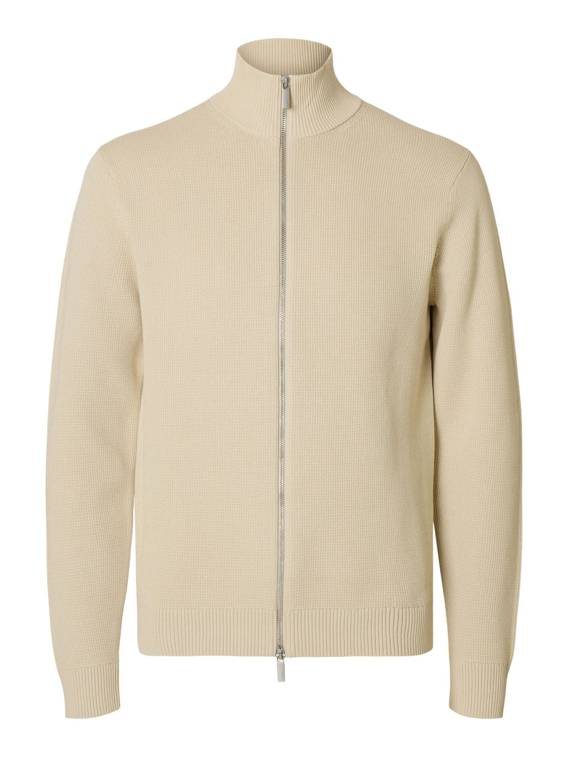 Slmdane Ls Knit Structure Full Zip Noos Oatmeal