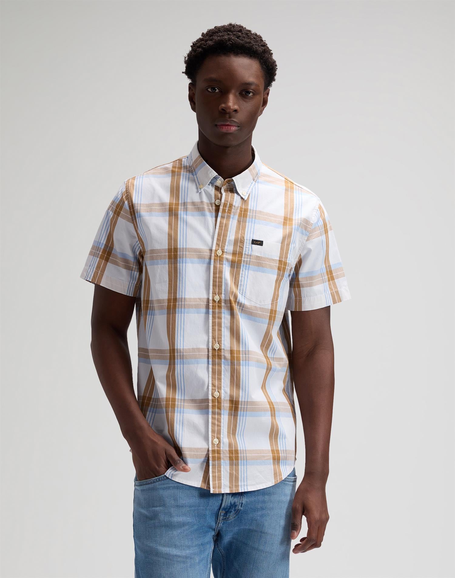 Lee Button Down SS Shirt Safari Halogen Plaid