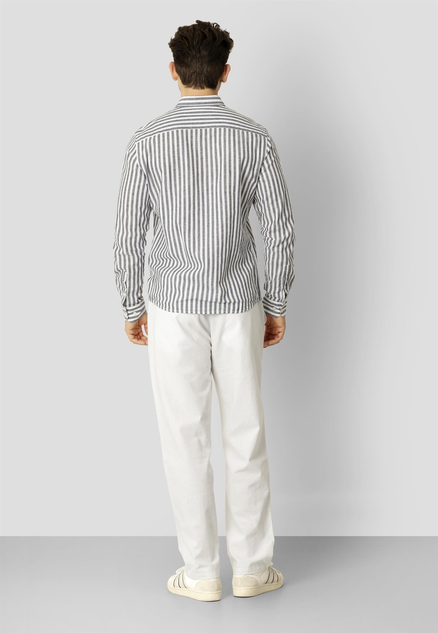 Jamie Cotton Linen Striped LS Navy