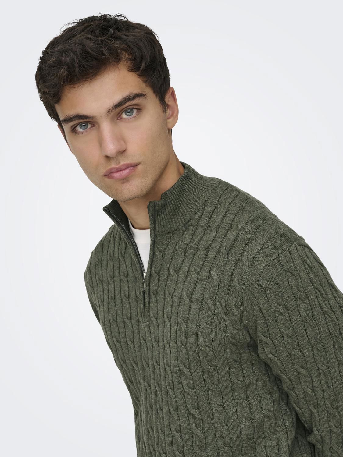 Onsloui Reg 12 Cabel Half Zip Knit Noos Castor Gray Melange