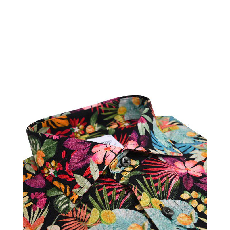 Floral Print Slim Fit Skjorte 301 Black Print