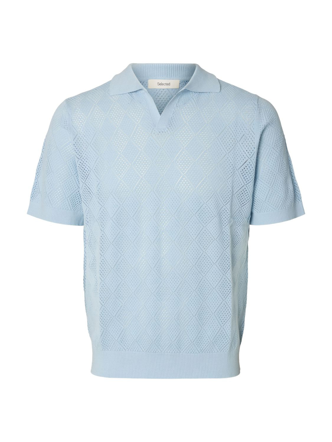 Slharco Ss Knit Structure Open Polo Cashmere Blue