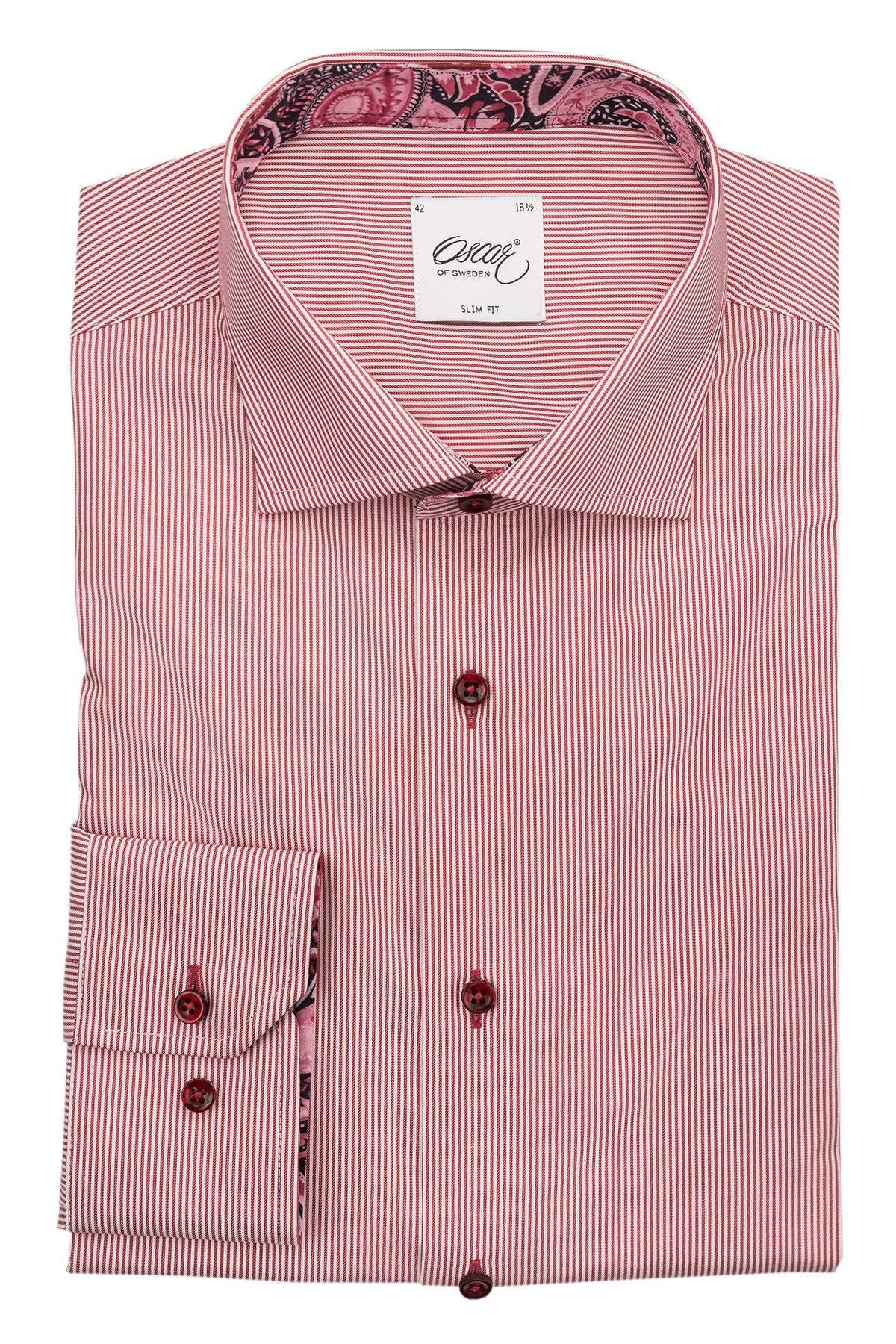 Red striped slim fit shirt with contrast details