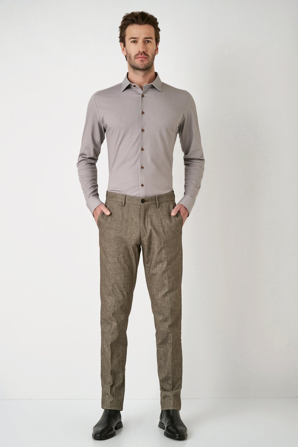 Casual Kent 1/1 Shirt Camel Dots