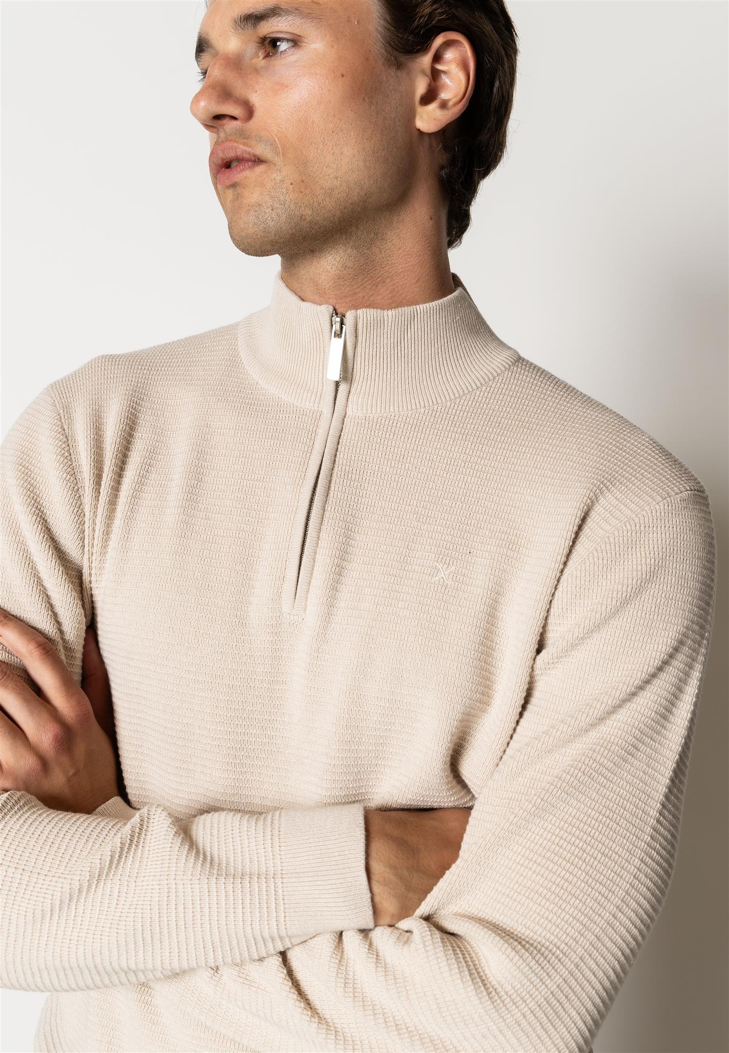 Oscar Half-Zip Knit Ecru Melange