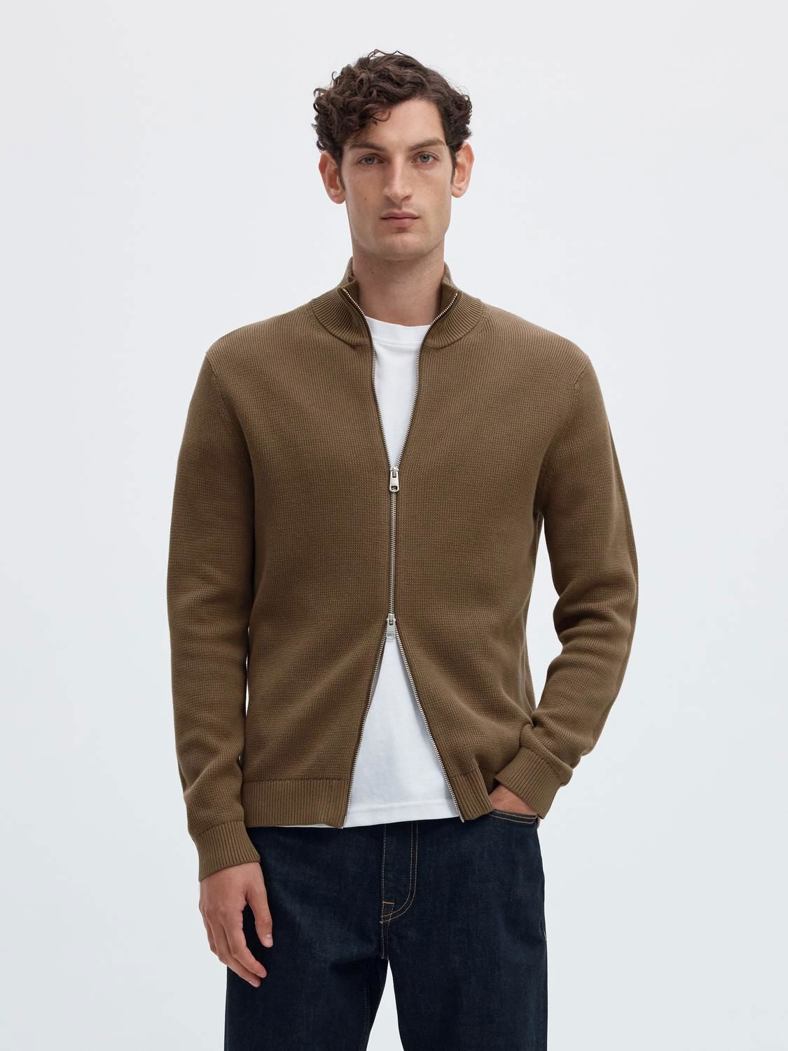 Slmdane Ls Knit Reg Struc Full Zip Noos Morel