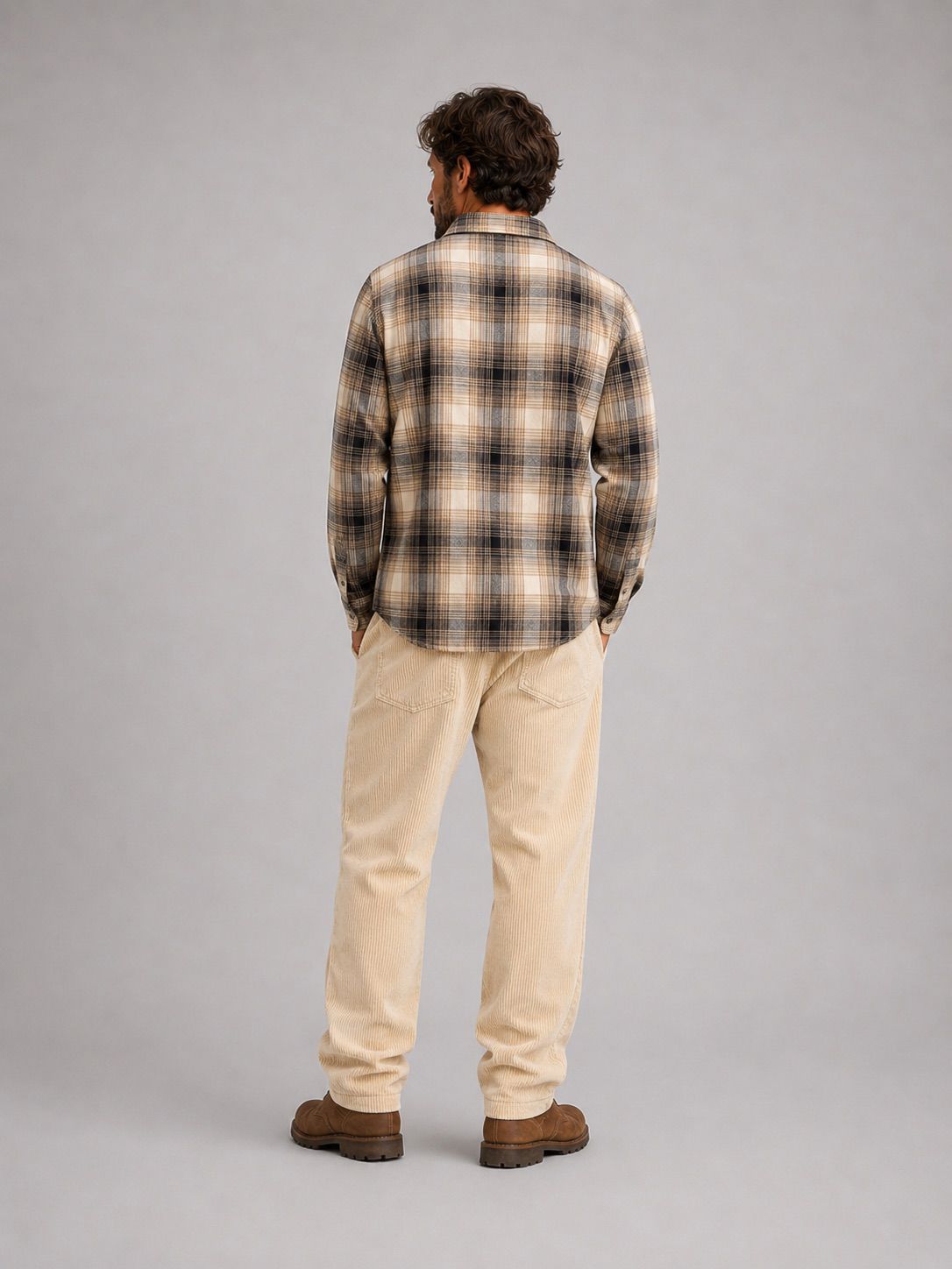 New Adrian Cotton Check Shirt Soft Sand/Black