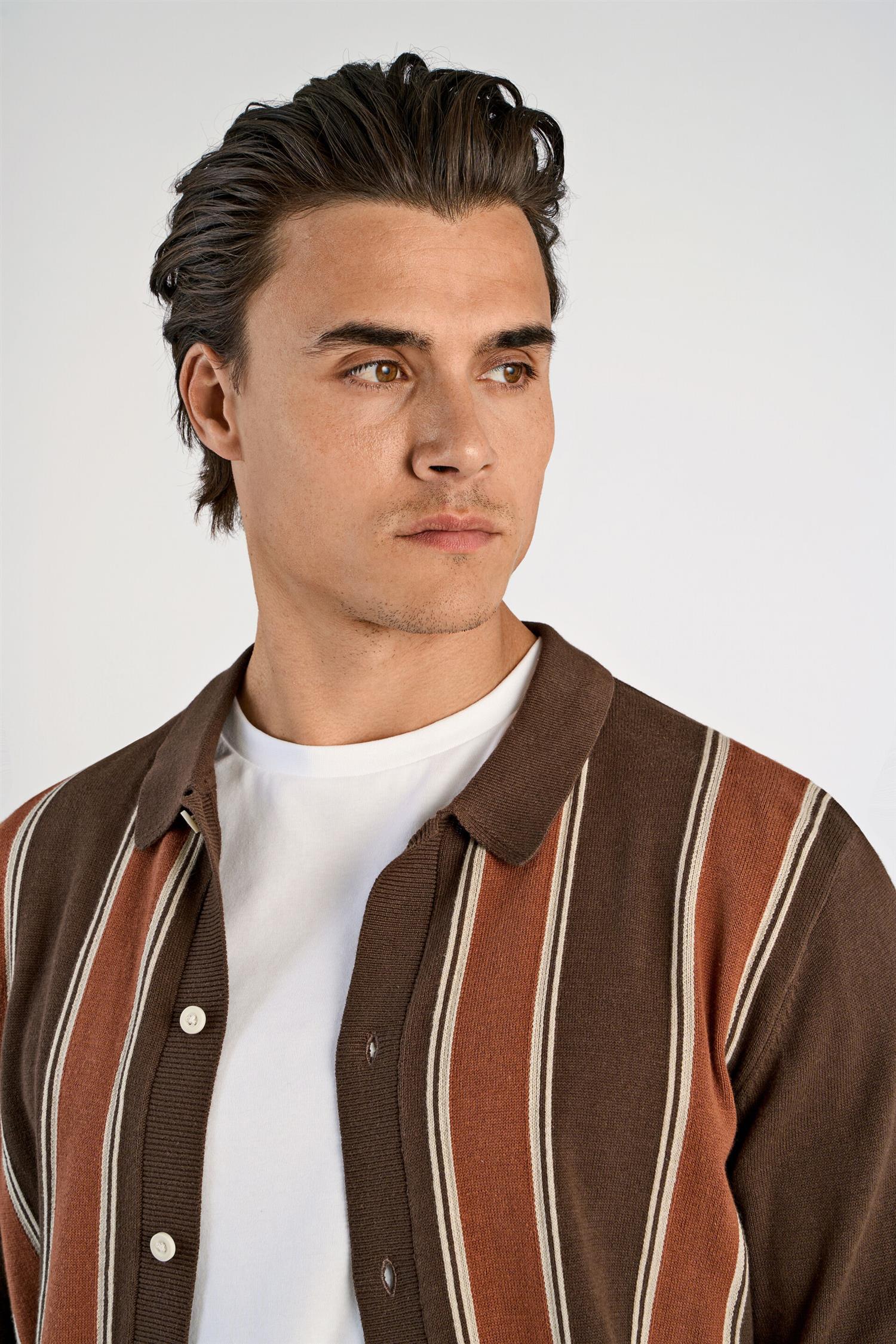 Knitted polo cardigan L/S Brown Copper