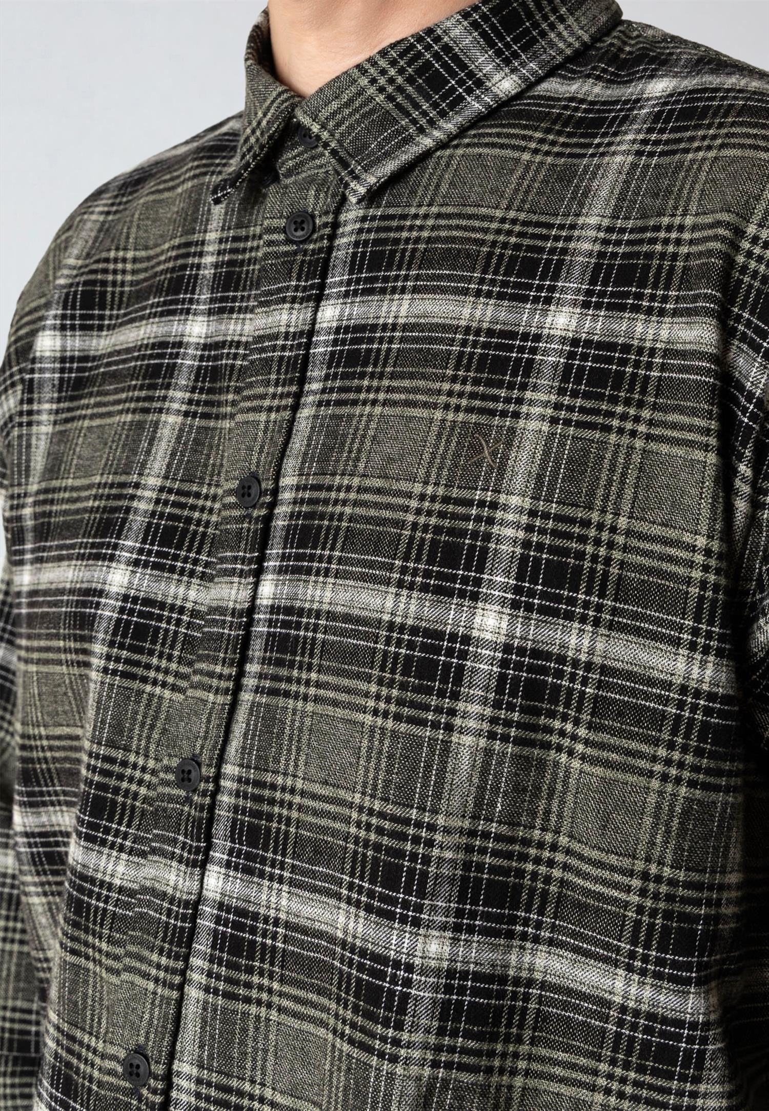 Dylan Checked Flannel Shirt Army/Black 01