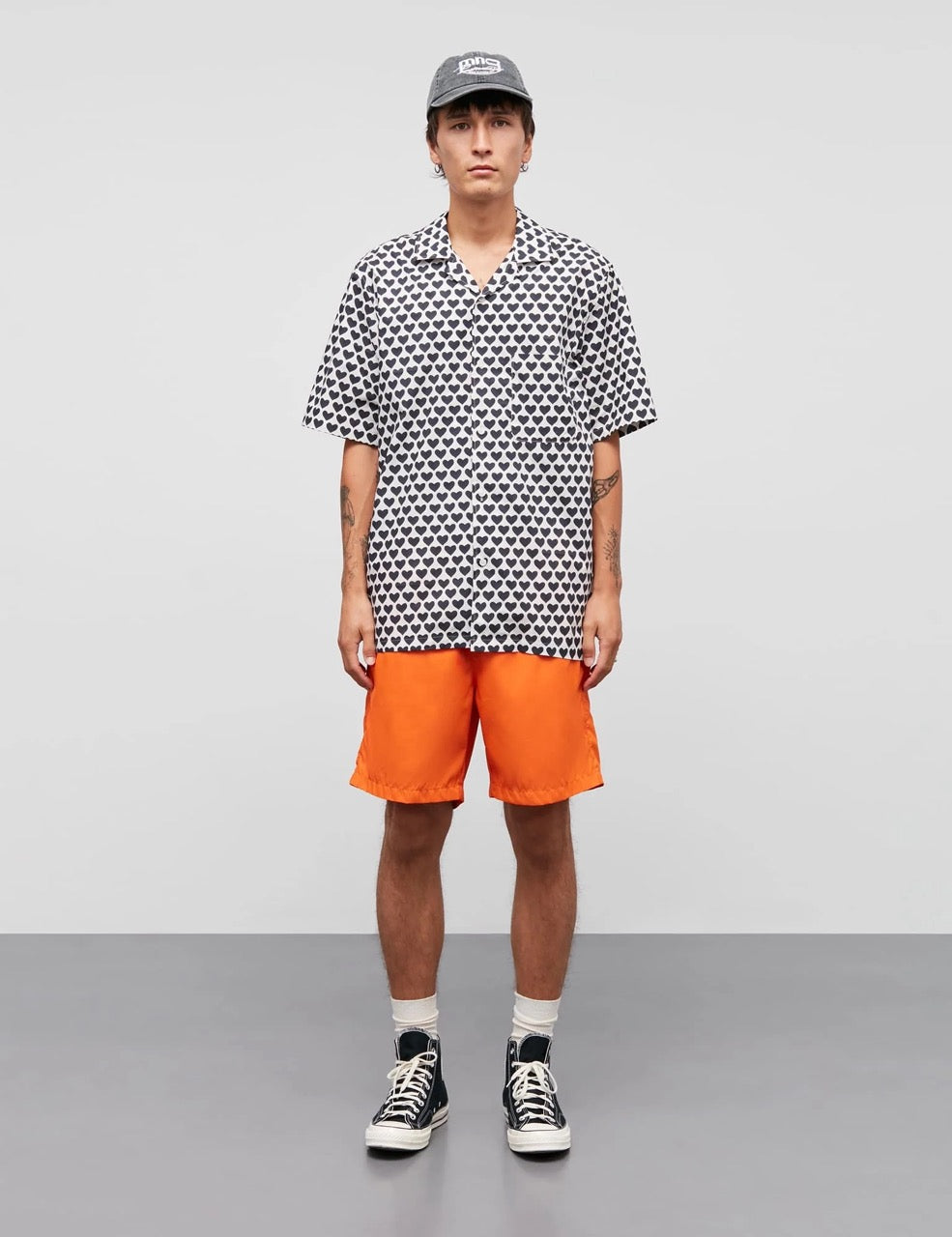Organic Cotton Poplin Kenji Harts AOP Shirt SS Vanilla Ice