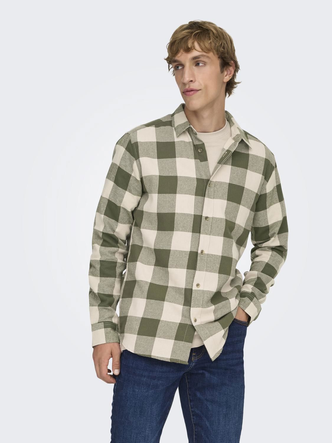 Onsgudmund Ls Checked Shirt Noos Forest Night Silver Lining