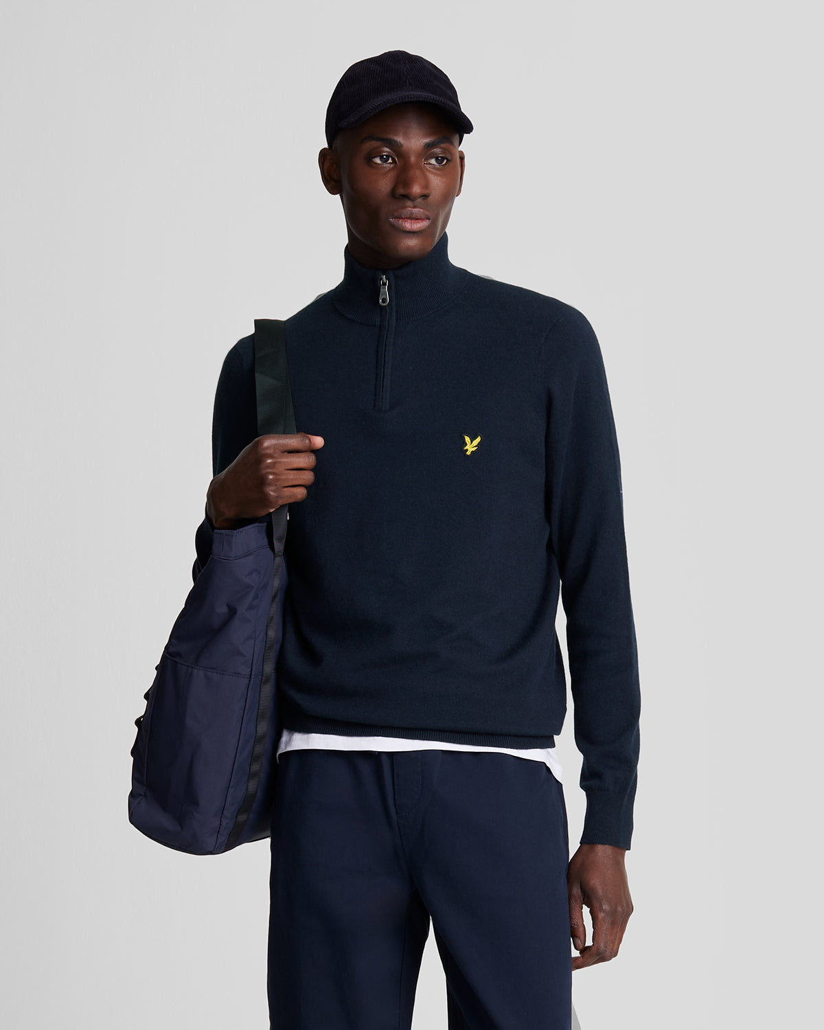 Cotton Merino Quarter Zip Jumper Dark Navy