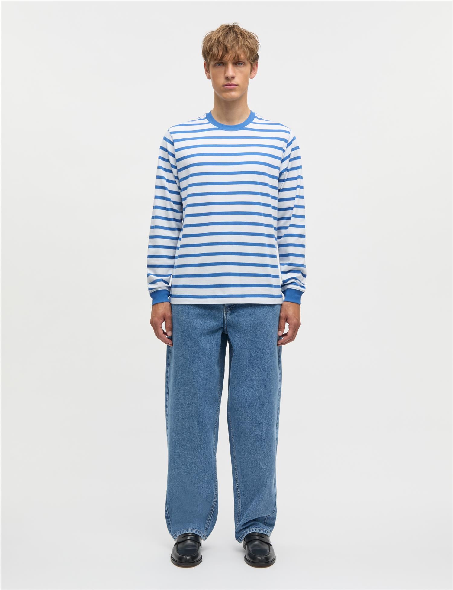 Cotton Jersey Stripe Frode Tee Ls Bright Cobalt/White