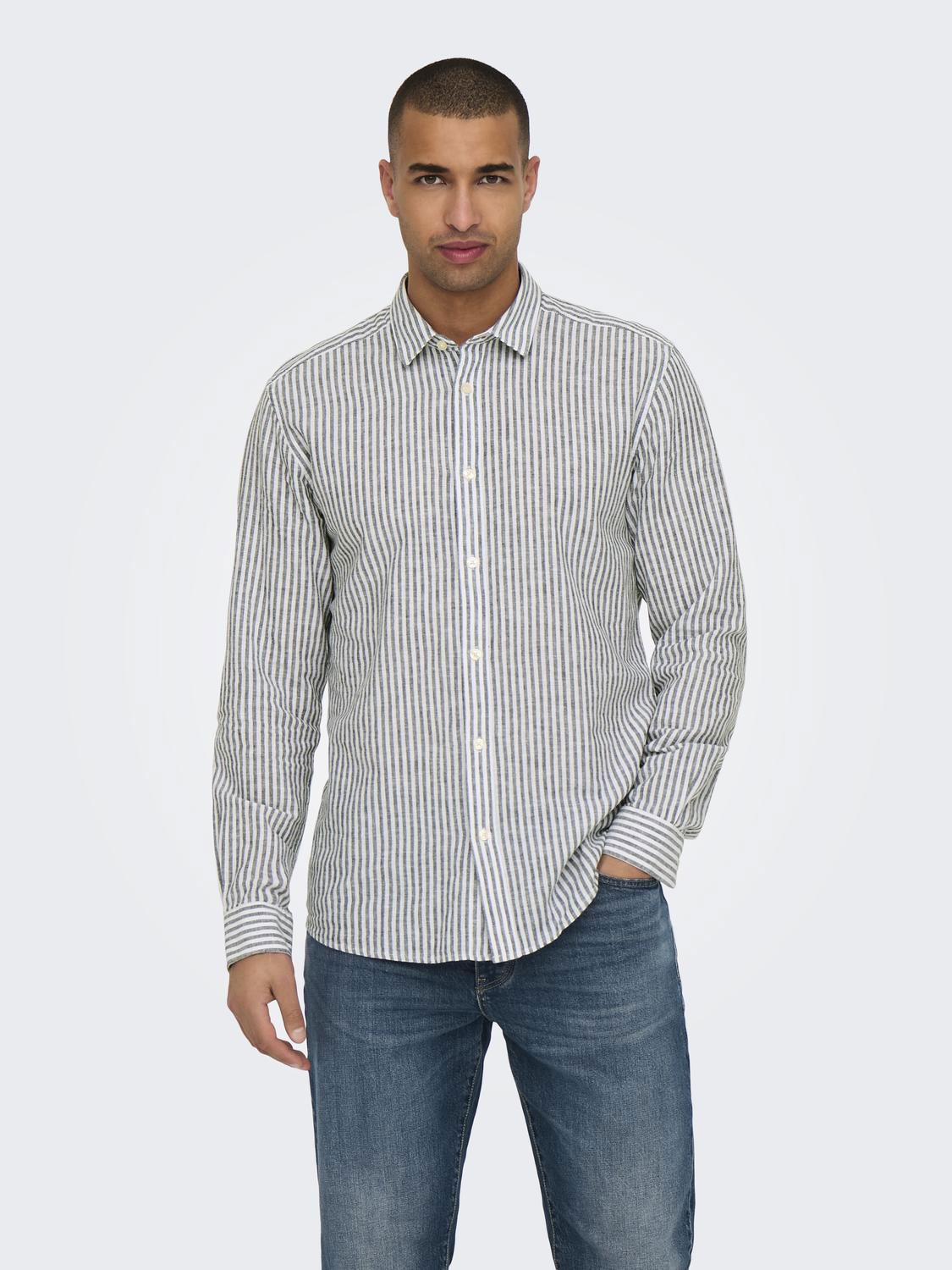 Onscaiden Life Ls Stripe Linen Noos Dark Navy