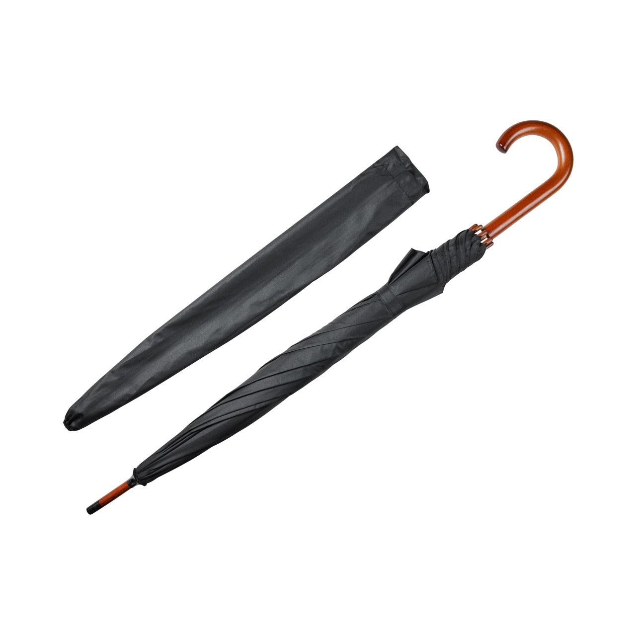 Umbrella Long Woodhandle Wood Black