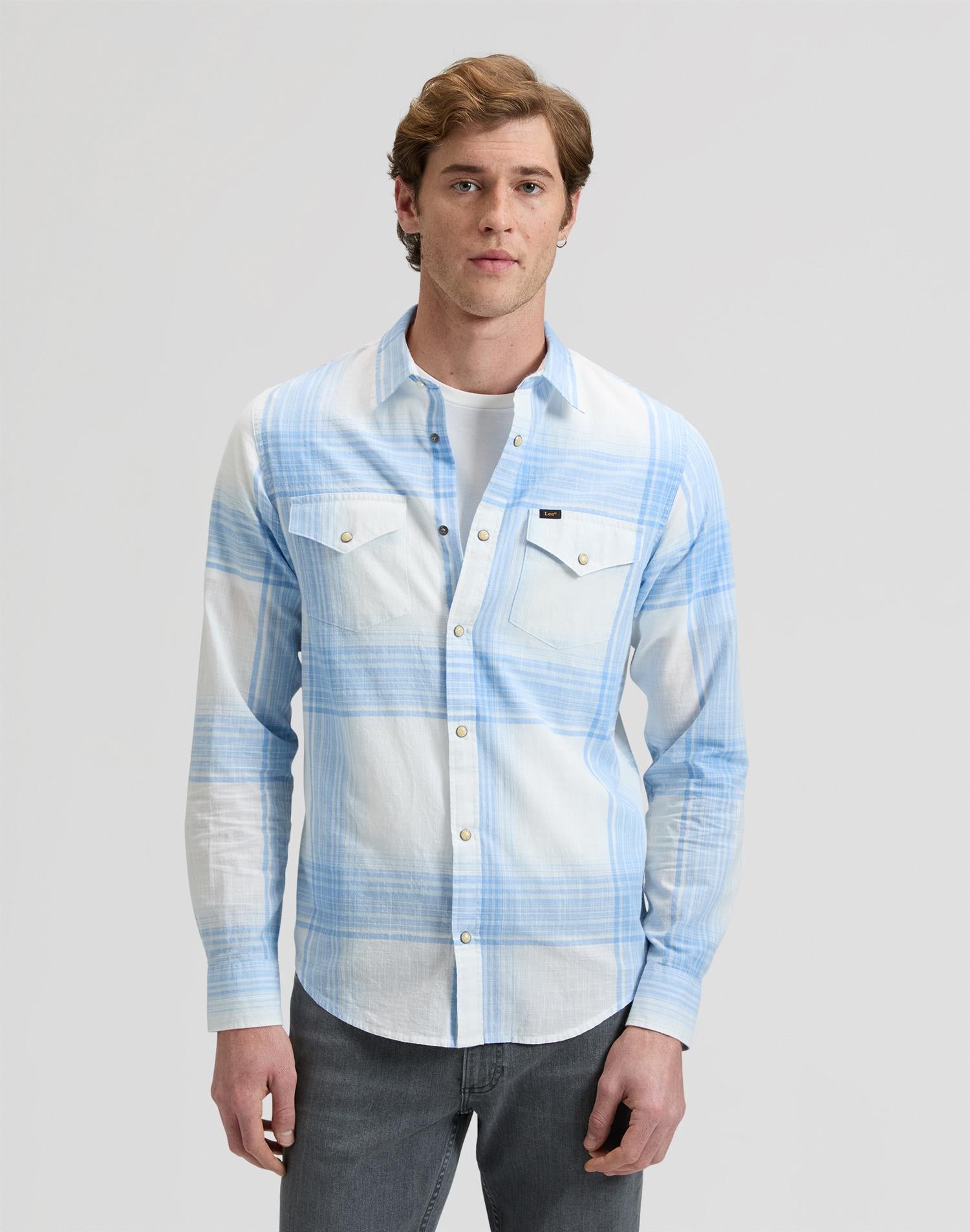 Clean western shirt blue Blå