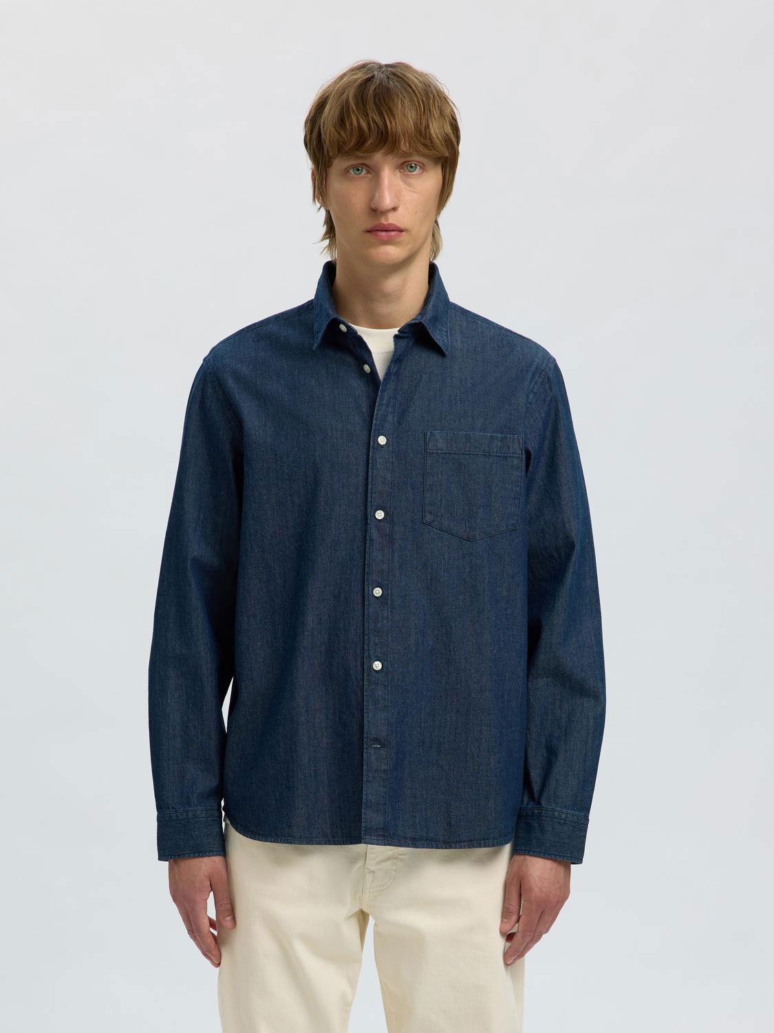 Slmregclaus Carlo Denim Ls Shirt Noos Dark Blue Denim