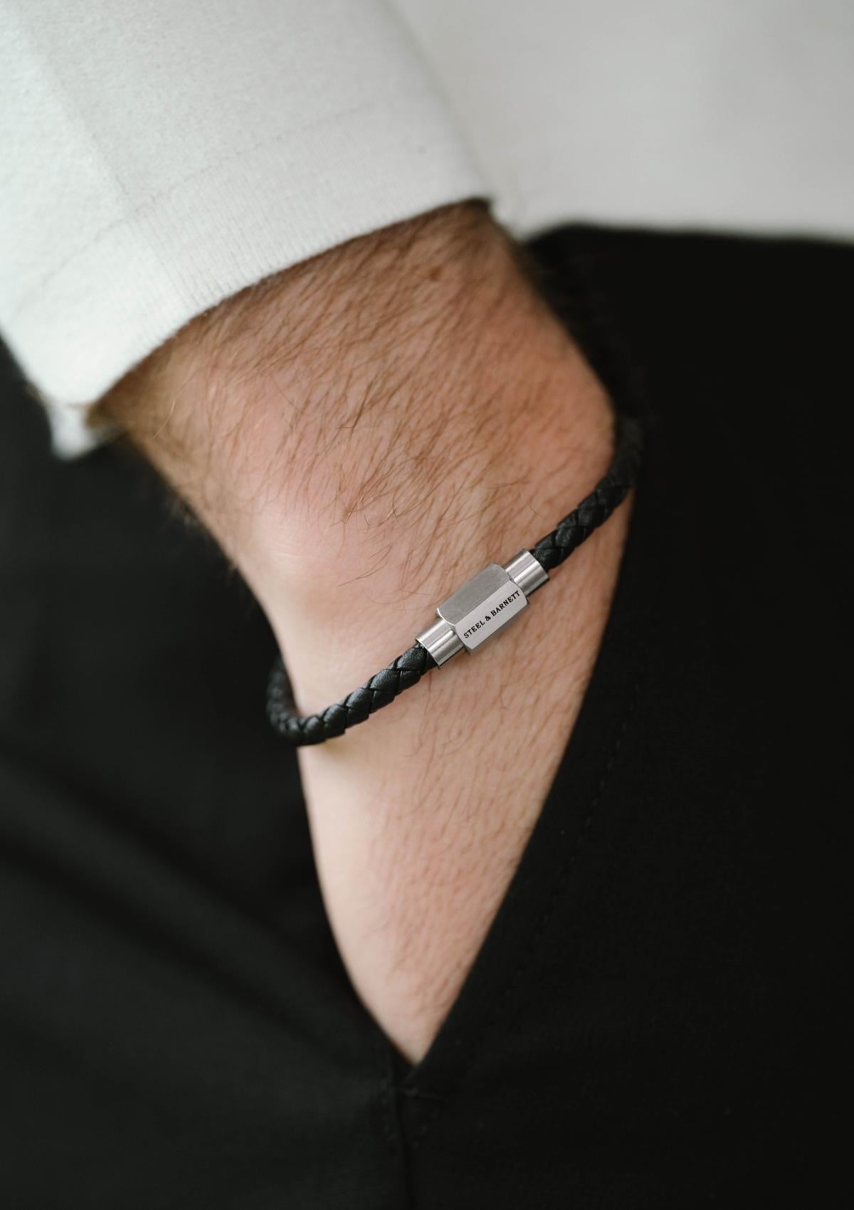 Leather Bracelet Luke Landon Black | Silver