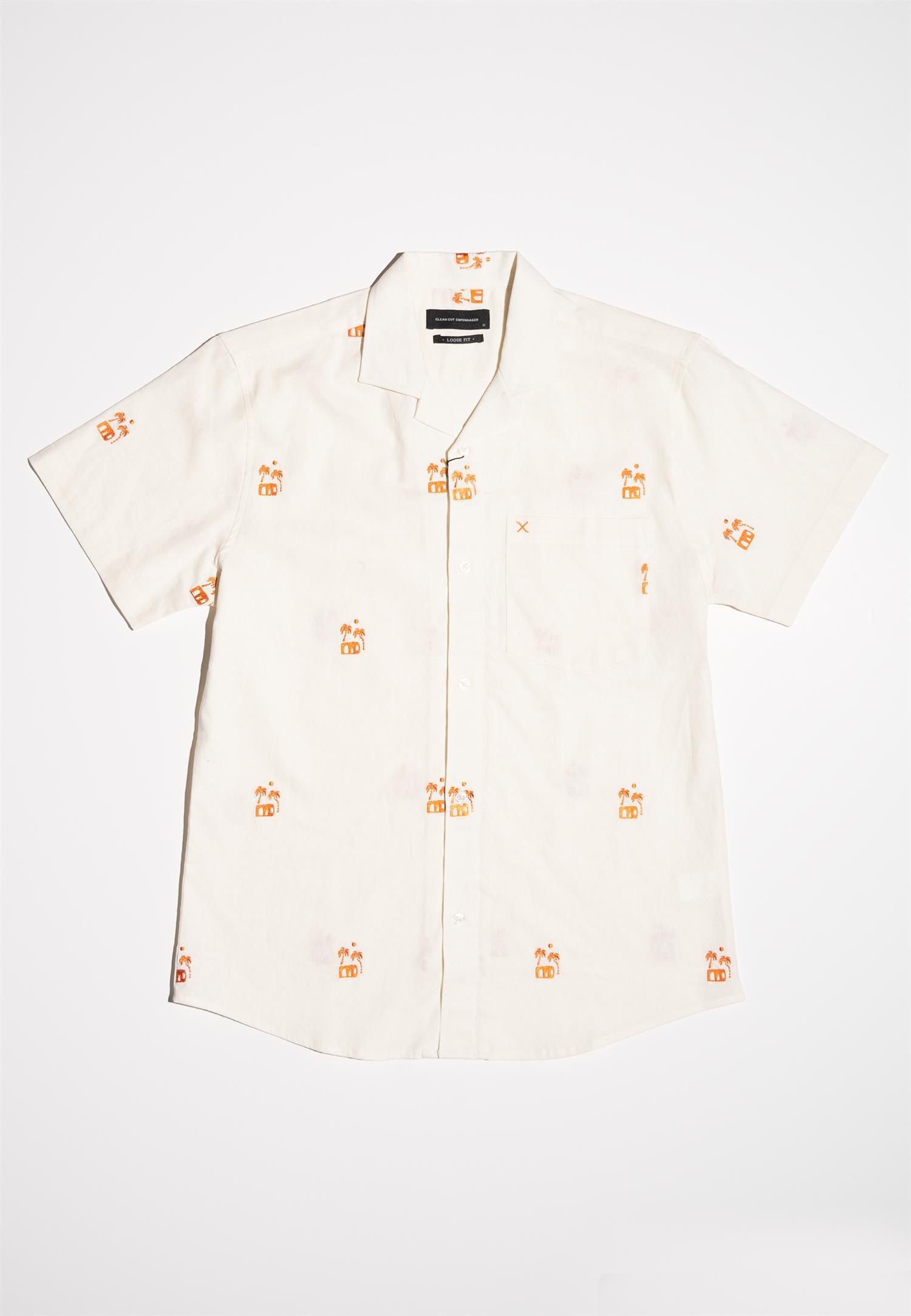 Bowling Felix cotton Linen shirt ss Off White/Orange