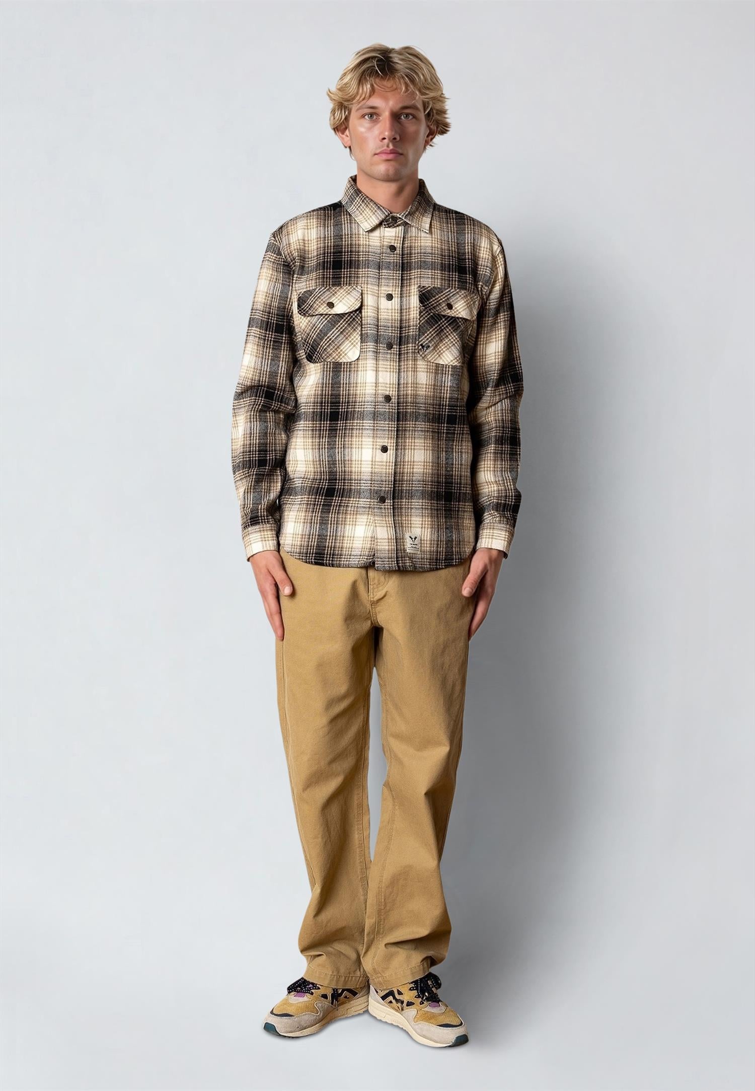 Adrian cotton check shirt Sand