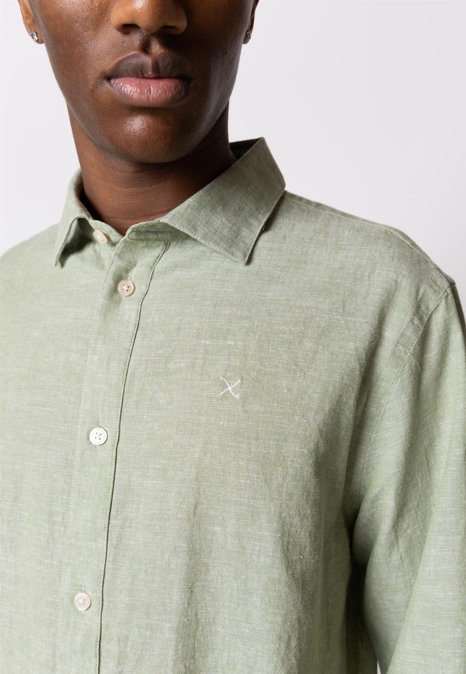 Jamie cotton linen L/S Green Melange