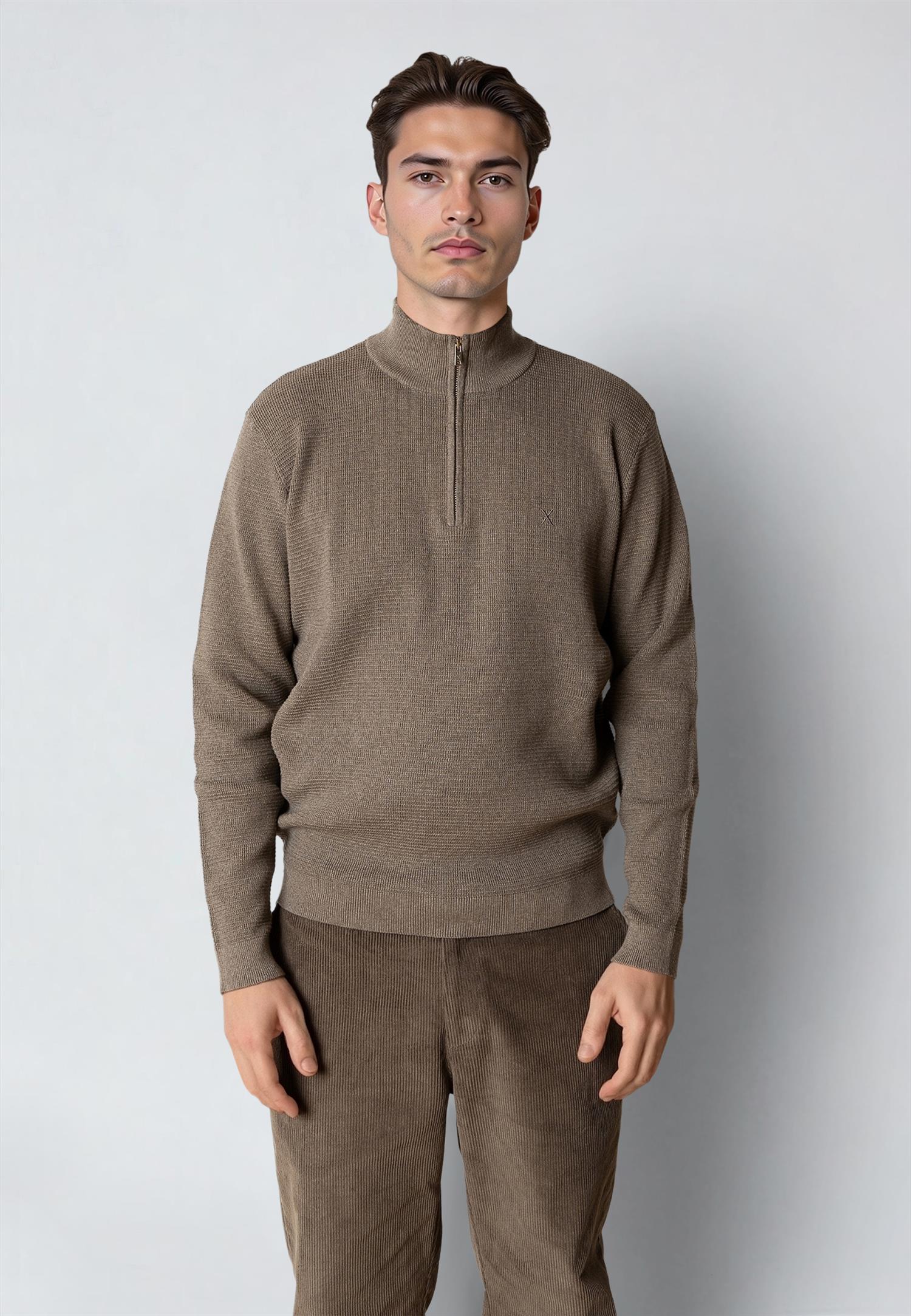 Oscar half-zip knit Brindle