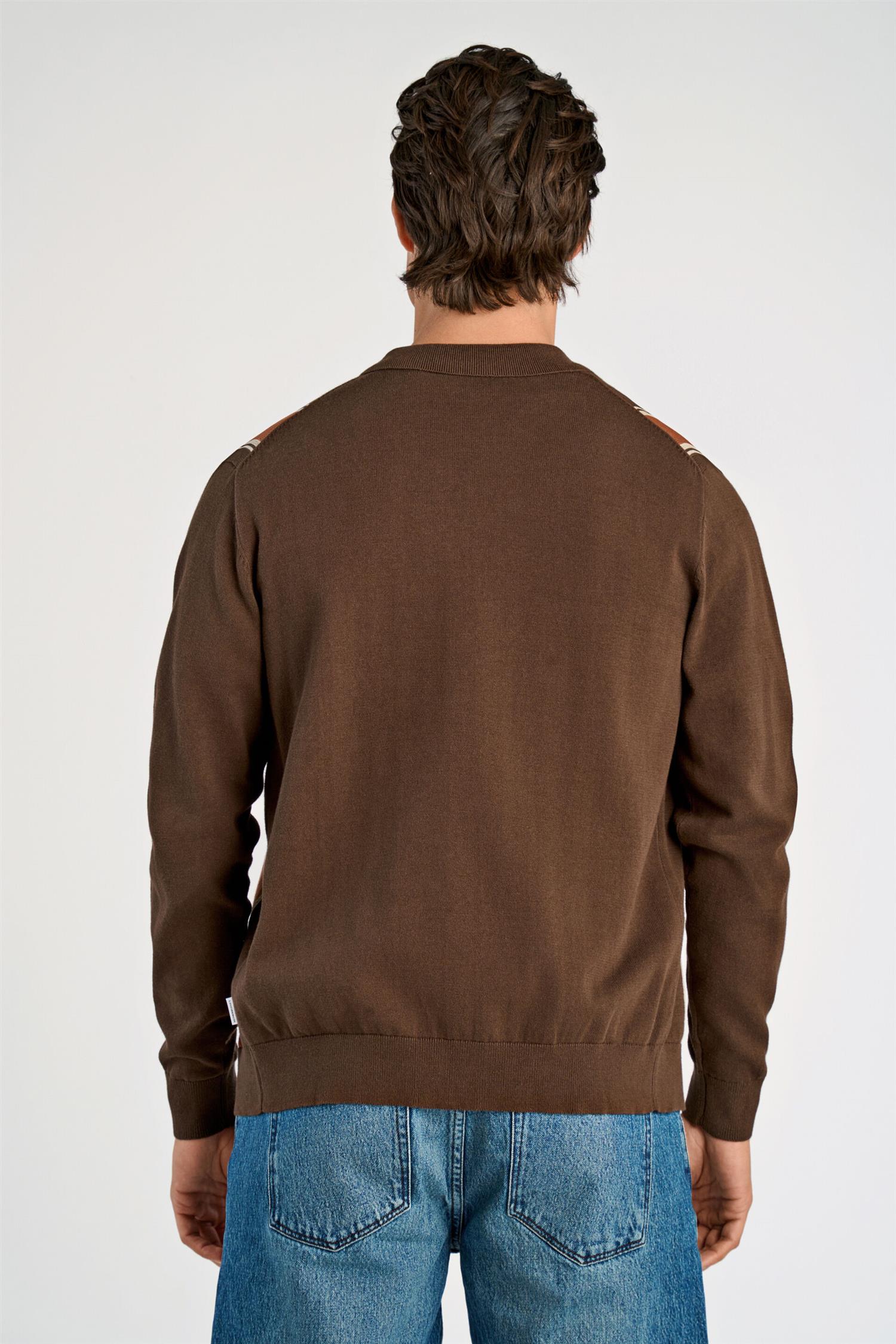 Knitted polo cardigan L/S Brown Copper