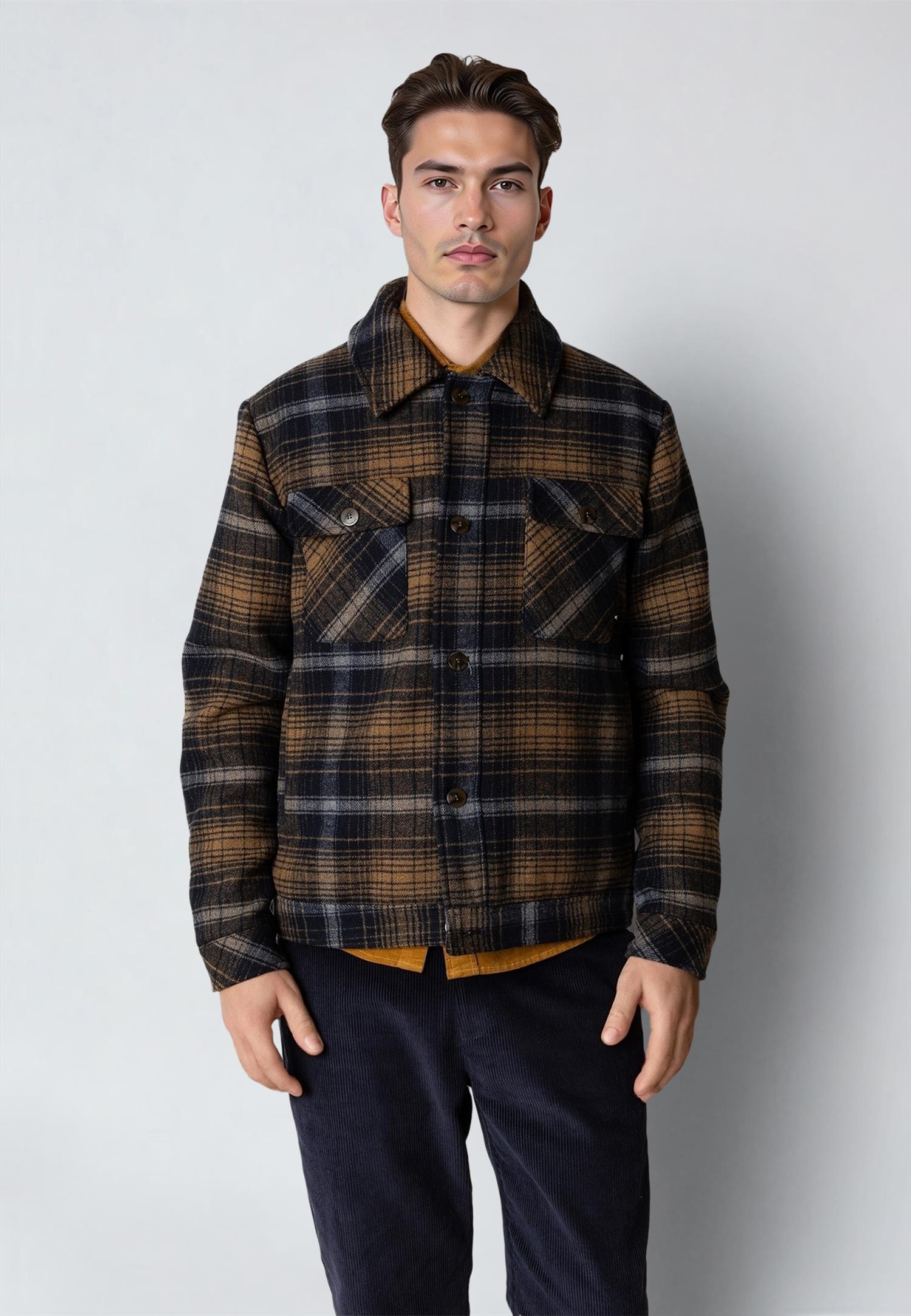 Luke check wool jacket Dark Navy