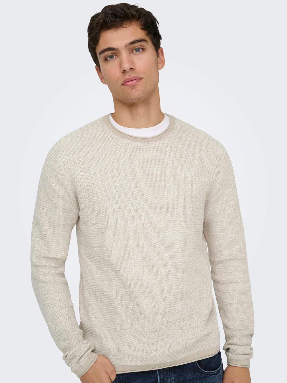 Onseric Reg 12 Struc Crew Knit Noos Silver Lining W. Cloud Dancer