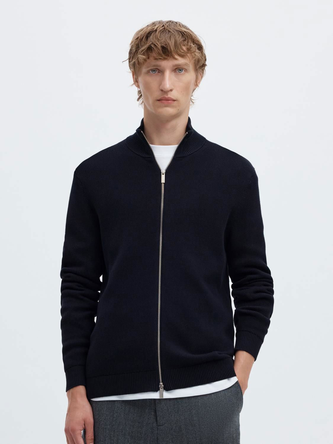 Slmdane Ls Knit Reg Struc Full Zip Noos Sky Captain