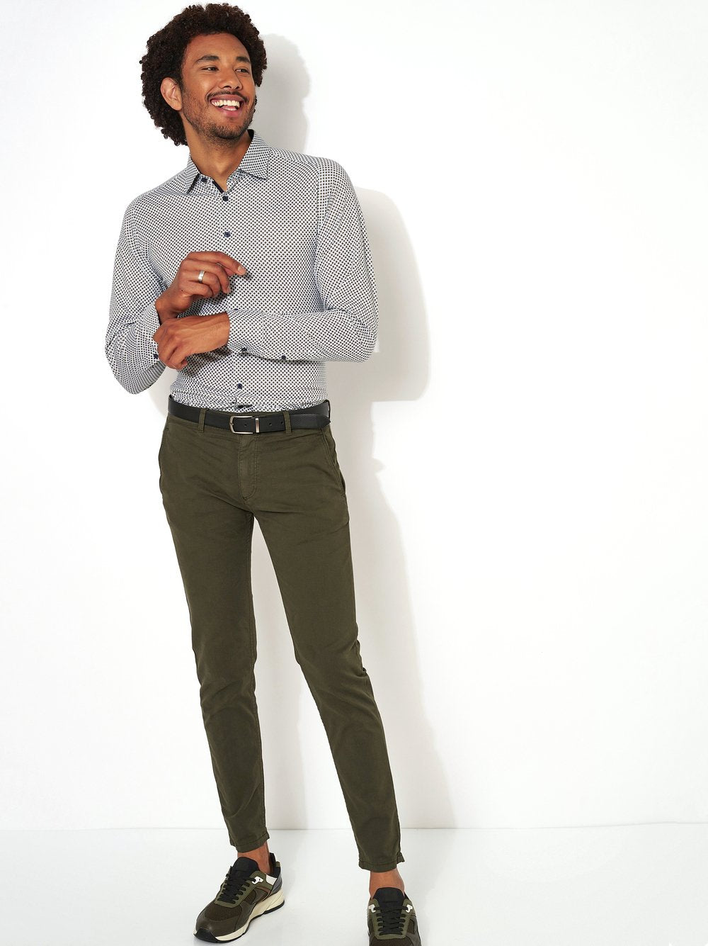 Kent 1/1 Shirts L/S White With Green Dots