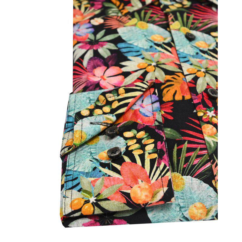 Floral Print Slim Fit Skjorte 301 Black Print