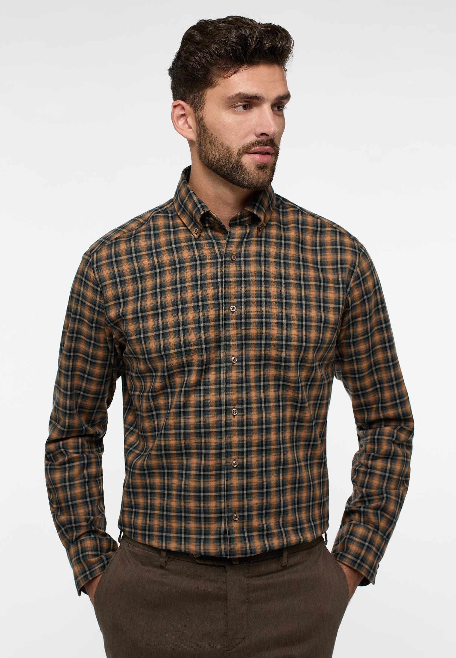 Basic Modern fit  shirt l/s XS14 Brown