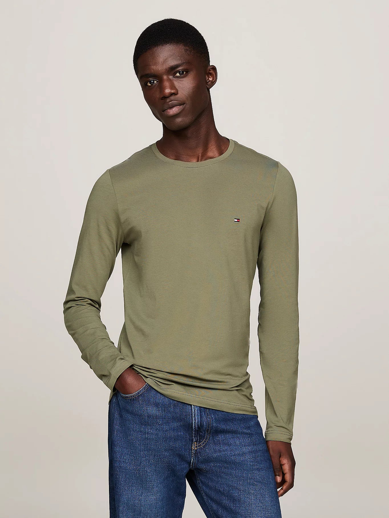 STRETCH SLIM FIT LONG SLEEVE TEE Battle Green