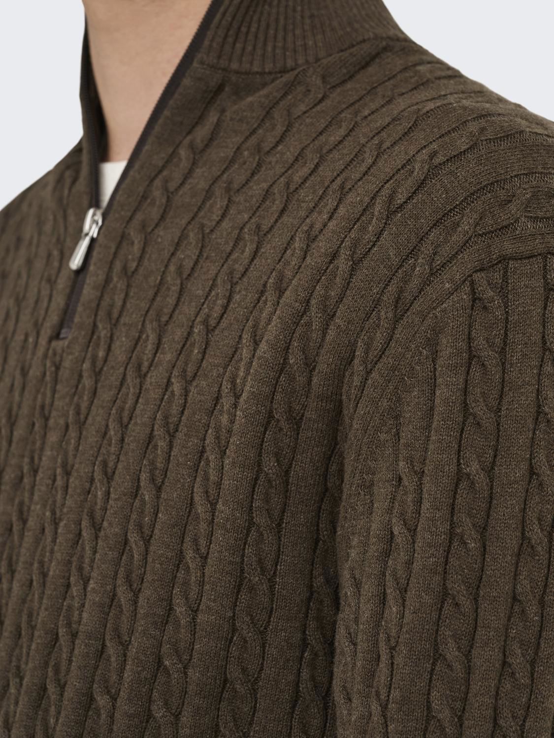 Onsloui Reg 12 Cabel Half Zip Knit Noos Coffee Bean Melange
