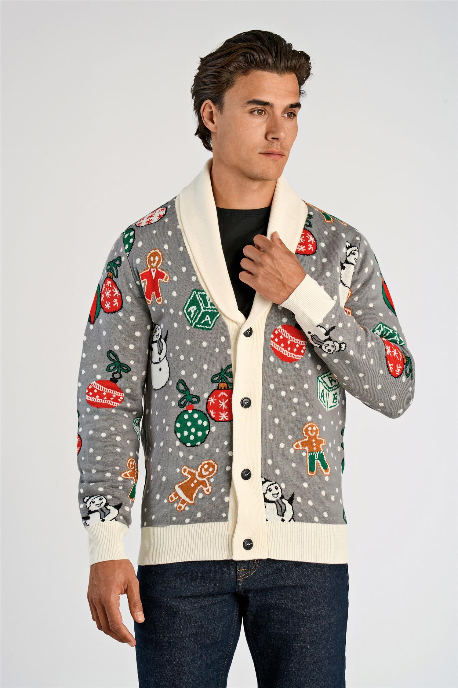 Xmas shawl collar cardigan Grey