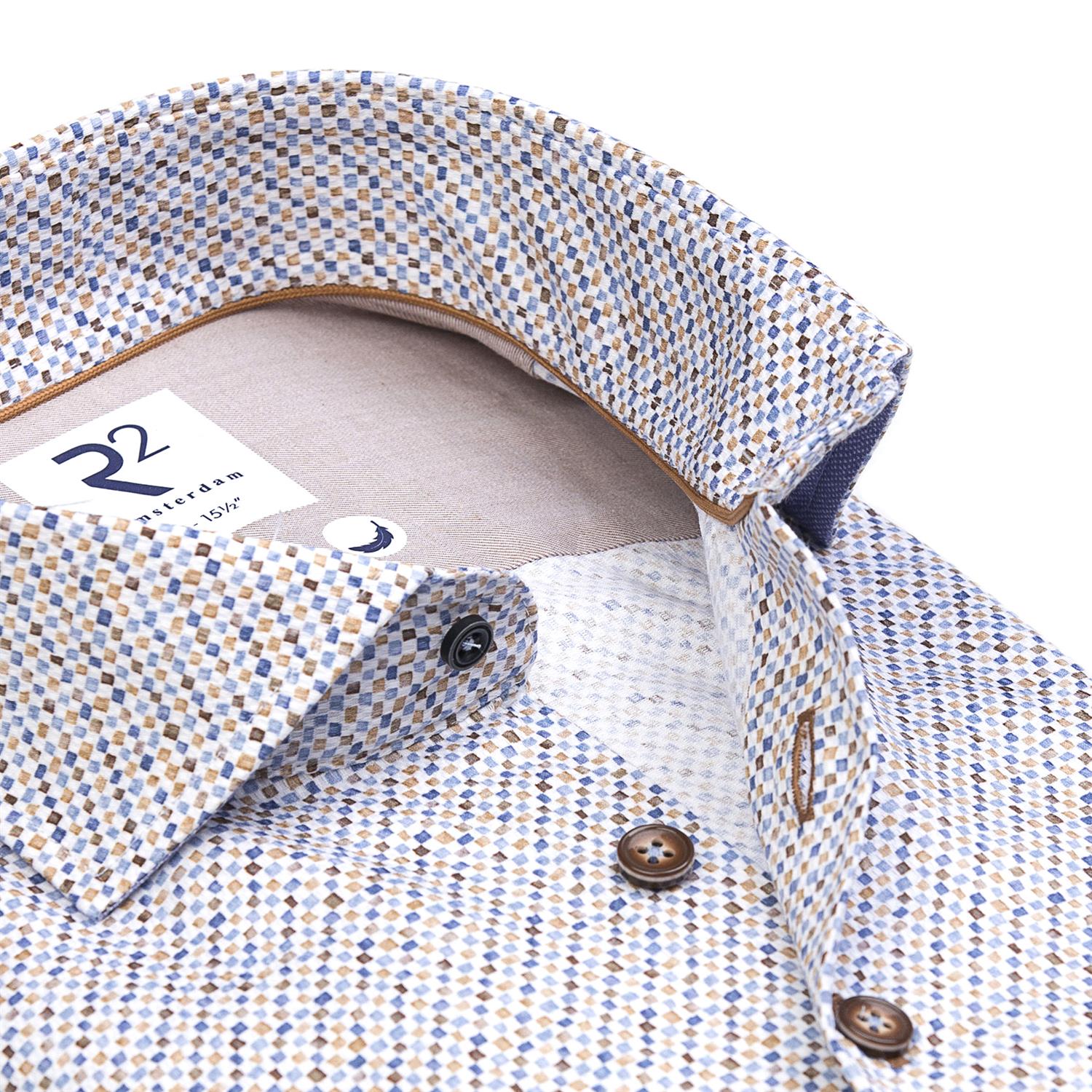 Mini print stretch shirt Blue