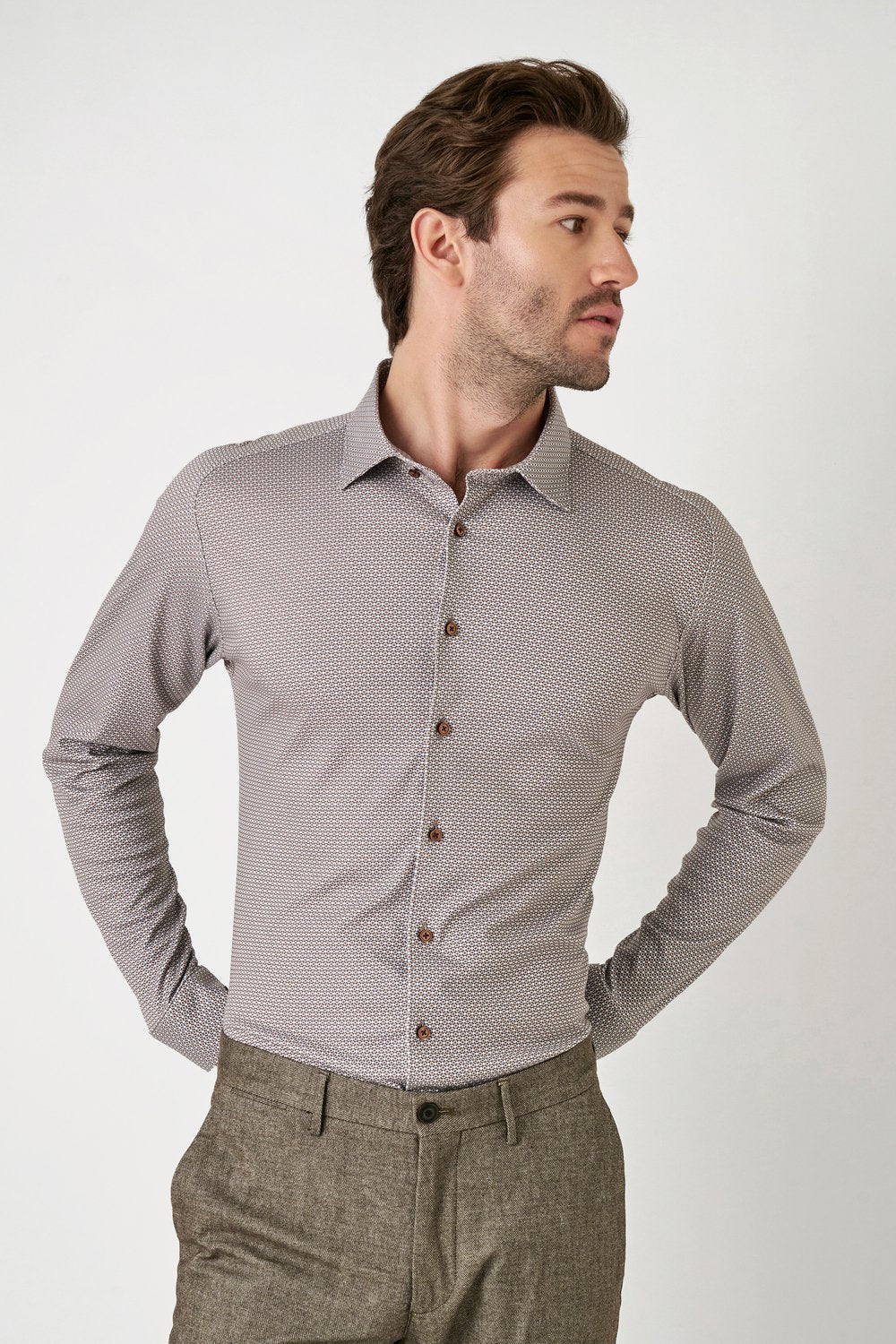 Casual Kent 1/1 Shirt Camel Dots