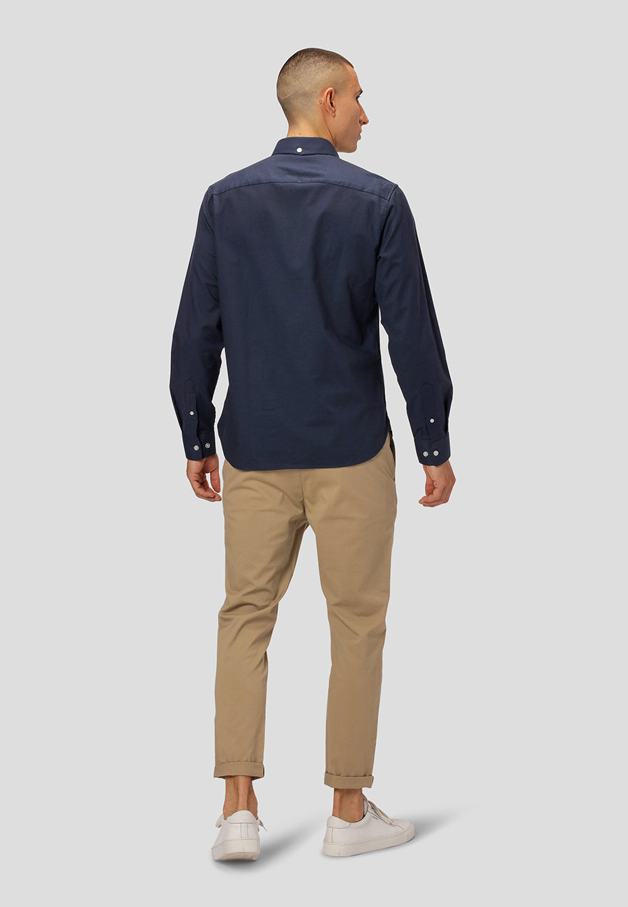 Oxford Stretch plain L/S Navy