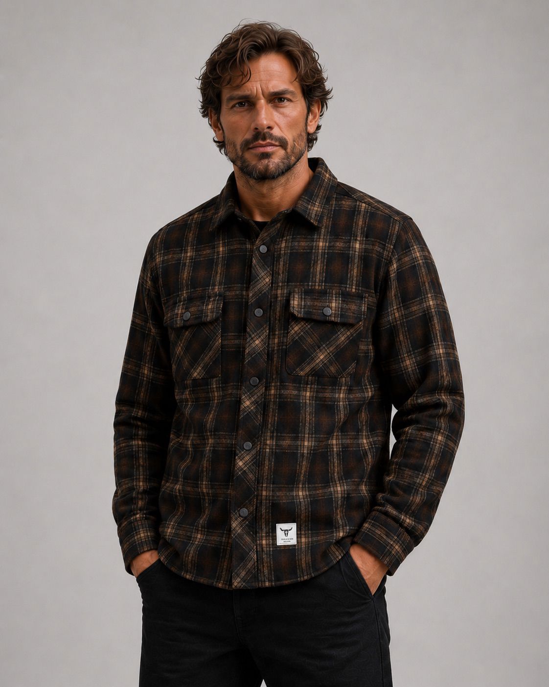 New Adrian Cotton Check Shirt Black/Ecru