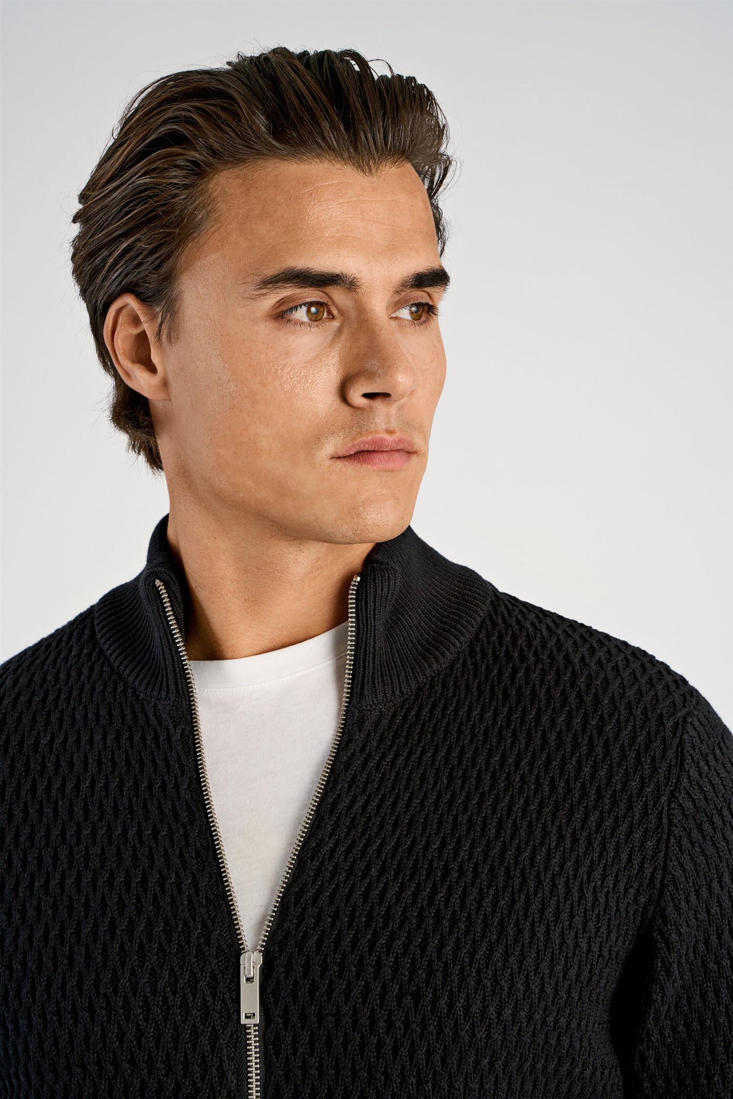 Structure zip cardigan Black