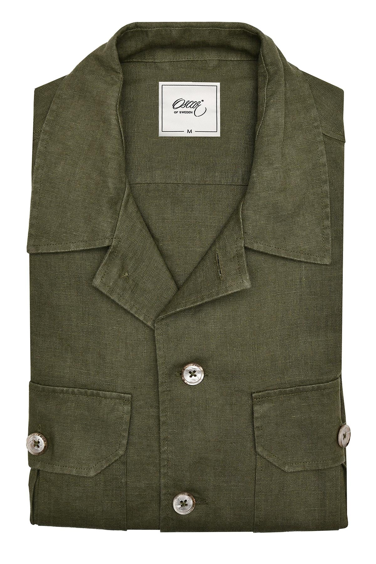 Overskjorte i Lin – Olivengrønn Khaki Green Print